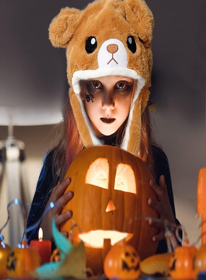 كيديتوس قبعة دب بني قطيفة من كيديتوس، قبعة أرنب مضيئة بإضاءة LED متحركة للأذنين للنساء والفتيات، بني - Image 4